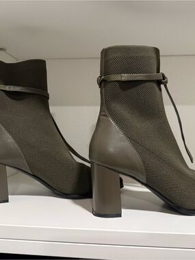 Olive Green Block Heel Ankle Booties with Ankle Tie